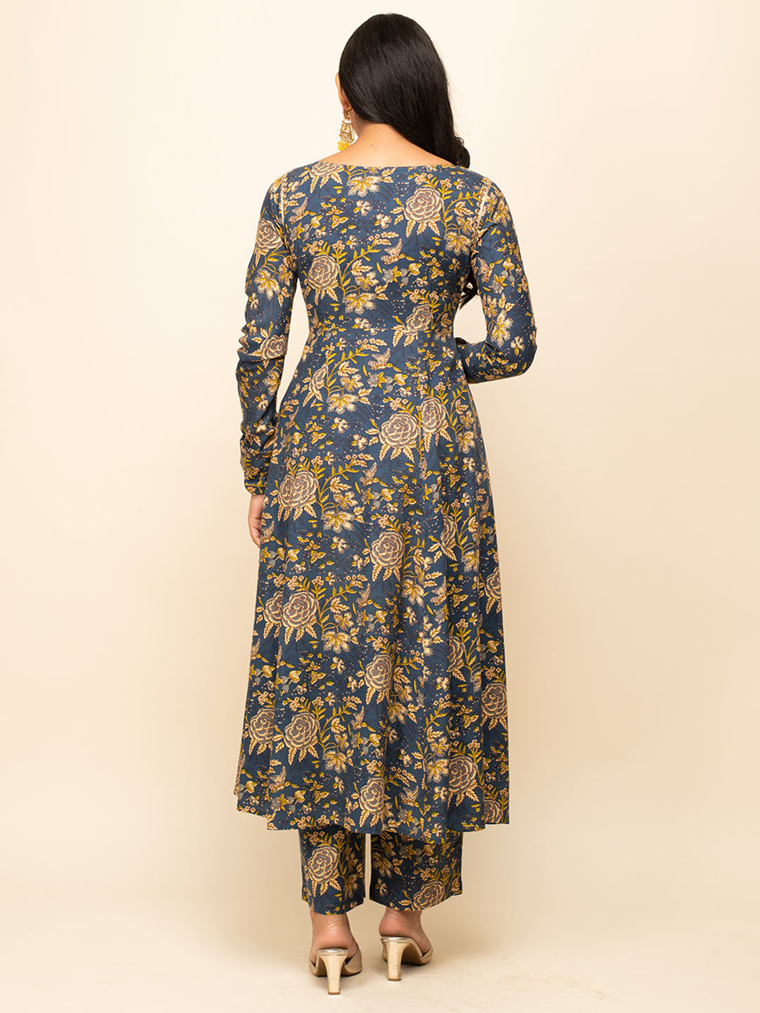 FIORRA Women's Navy Blue Cotton A-line Kurta with Pant and Dupatta
